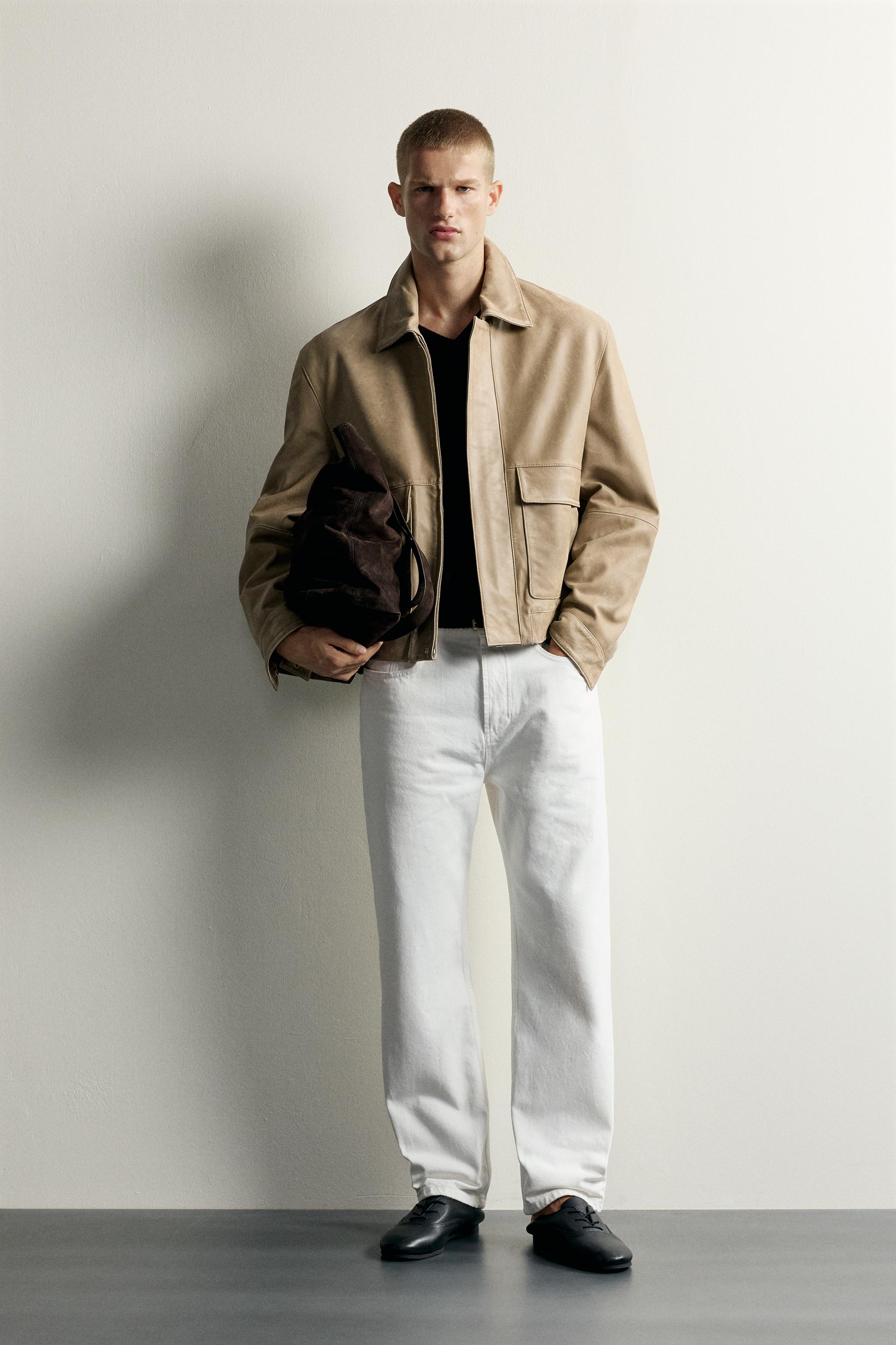 BLOUSON EN CUIR EFFET DÉLAVÉ